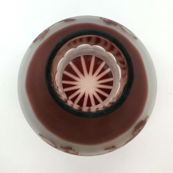 Vintage BOHEMIAN GLASS Vase Ruby Red Cut To Clear Neck & Base Frosted Floral - Picture 7 of 12